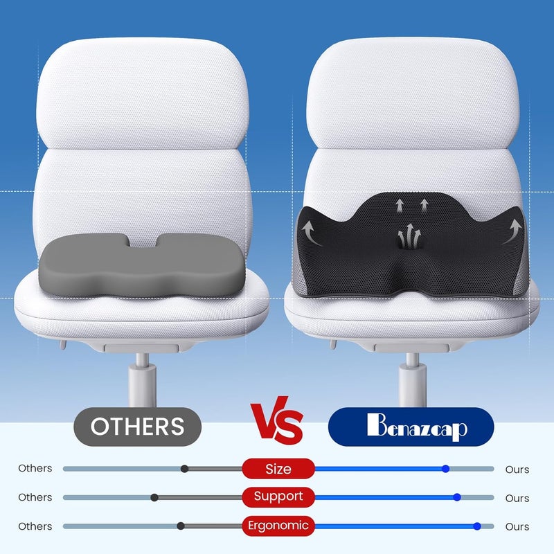 Benazcap Large Pressure Relief Seat Cushion for Tailbone Pain Office Chair Cushion for Butt, Back Pain, Coccyx & Sciatica Pain Relief Pillow. Memory Foam Seat Cushions for Office Chairs - Image 5